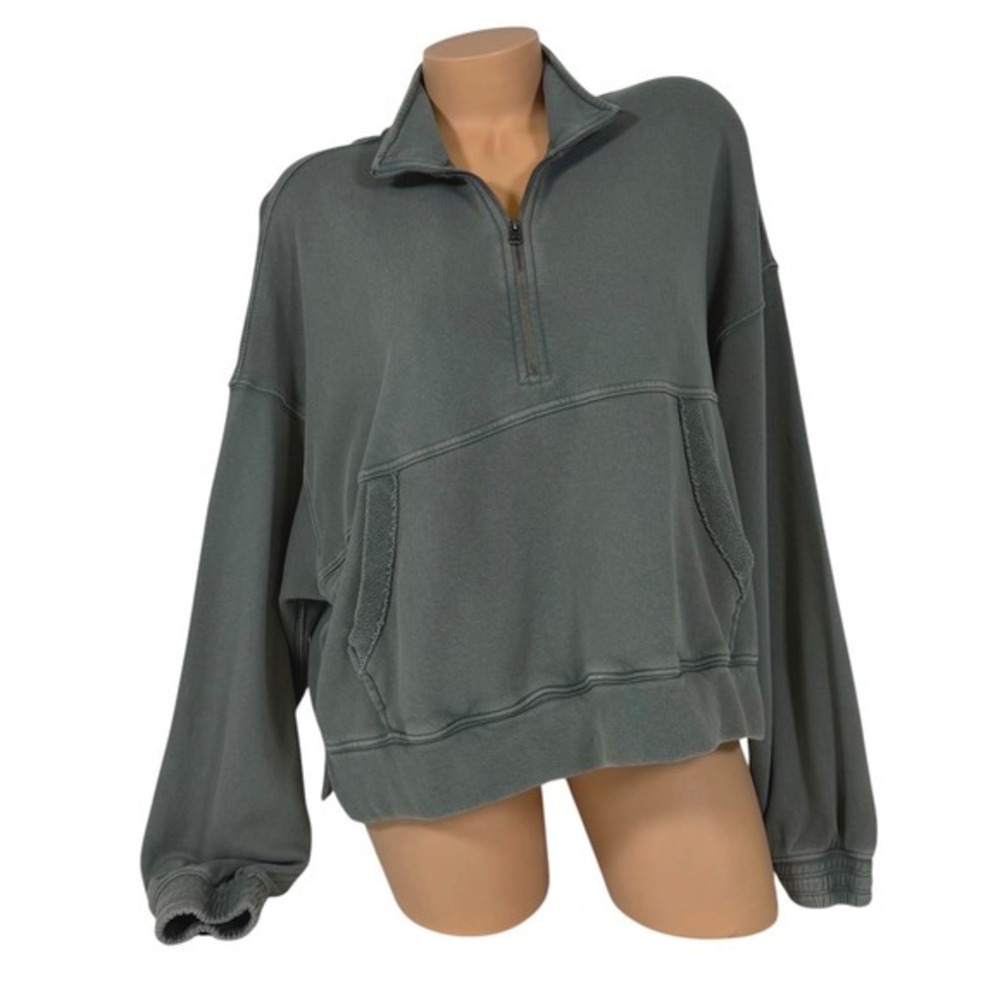 Aerie Womens Oversized Quarter Zip Sweatshirt Sage Green Cotton French Terry M